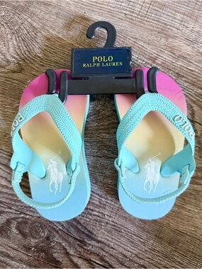 Baby Polo by Ralph Lauren Gradient Flip Flops in Teal ,13 centimeters.